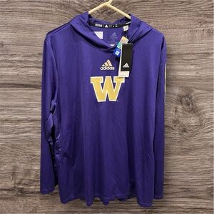 Washington Huskies Adidas Purple Team Issued Long Sleeve Hoodie Shirt Sz XL NWT